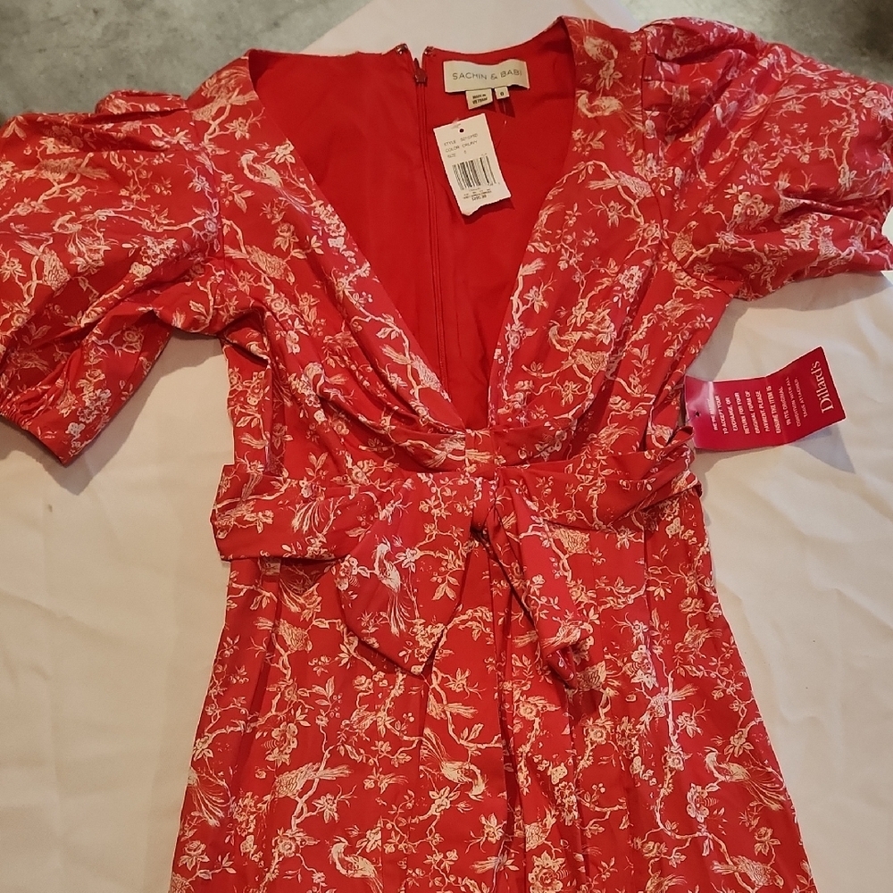 Sachin + Babi Coral-Red Floral Asymmetrical Wrap Dress - Picture 3 of 13